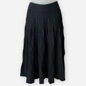 LUCY Paris Black XS Stretch Knit Sweater Midi Skirt Pleated Wave Ribbed Pattern